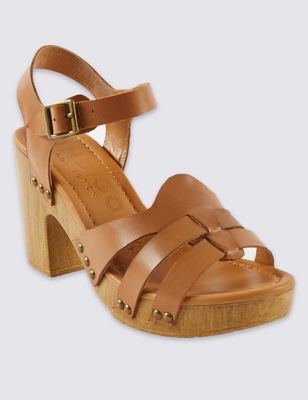 Leather Block Heel Clog Sandals with Insolia&reg;